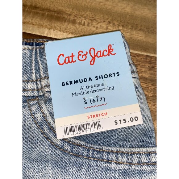 Cat & Jack Little Boys Bermuda Denim Shorts Stretch Fabric & Drawstring Small - Picture 4 of 8